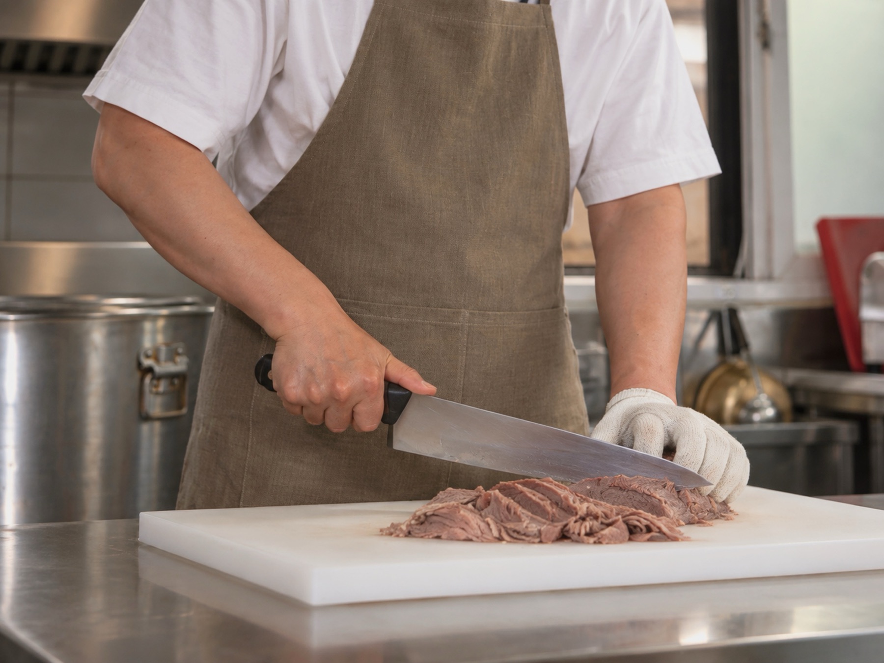 Hanwoo beef being prepared in the Oegojip kitchen