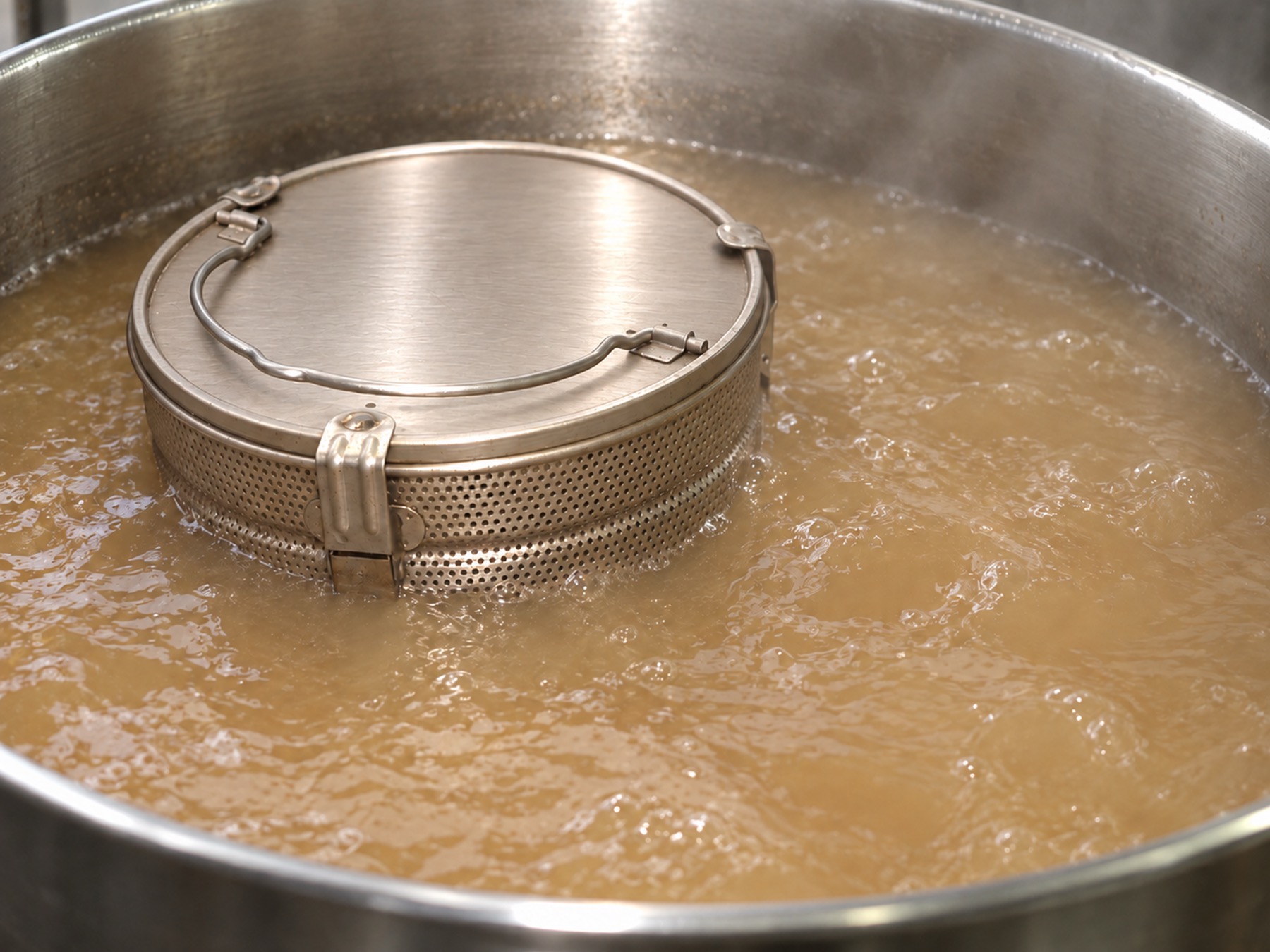 Seolleongtang stock simmering in a clean kitchen pot